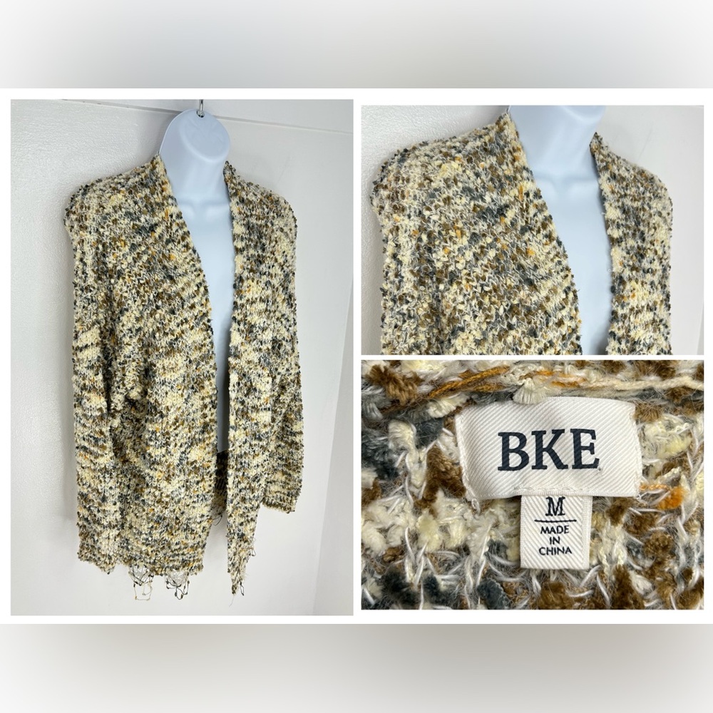 BKE Chenille Open Front Earthy Long‎ Cardigan Size Medium Boho Hobo Hipster